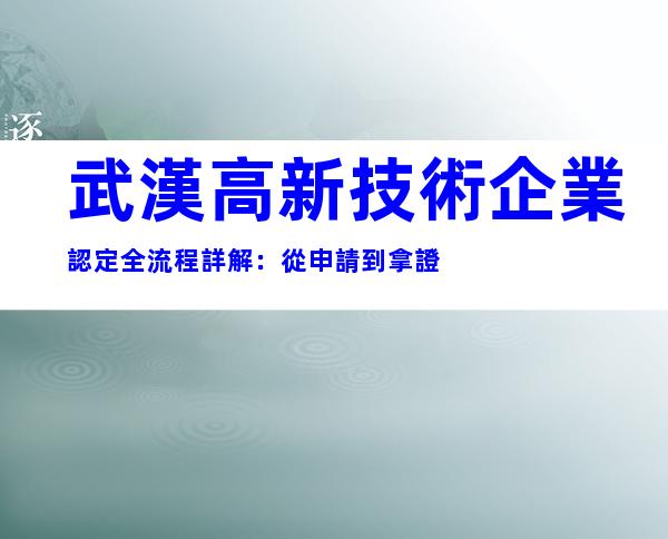 武漢高新技術企業認定全流程詳解：從申請到拿證